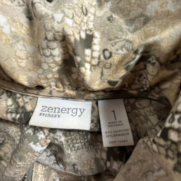 Zenergy Chico's Womens Zip-Up Snake Print Vest Size 1 Brown Stretch Lightweight - Picture 3 of 7
